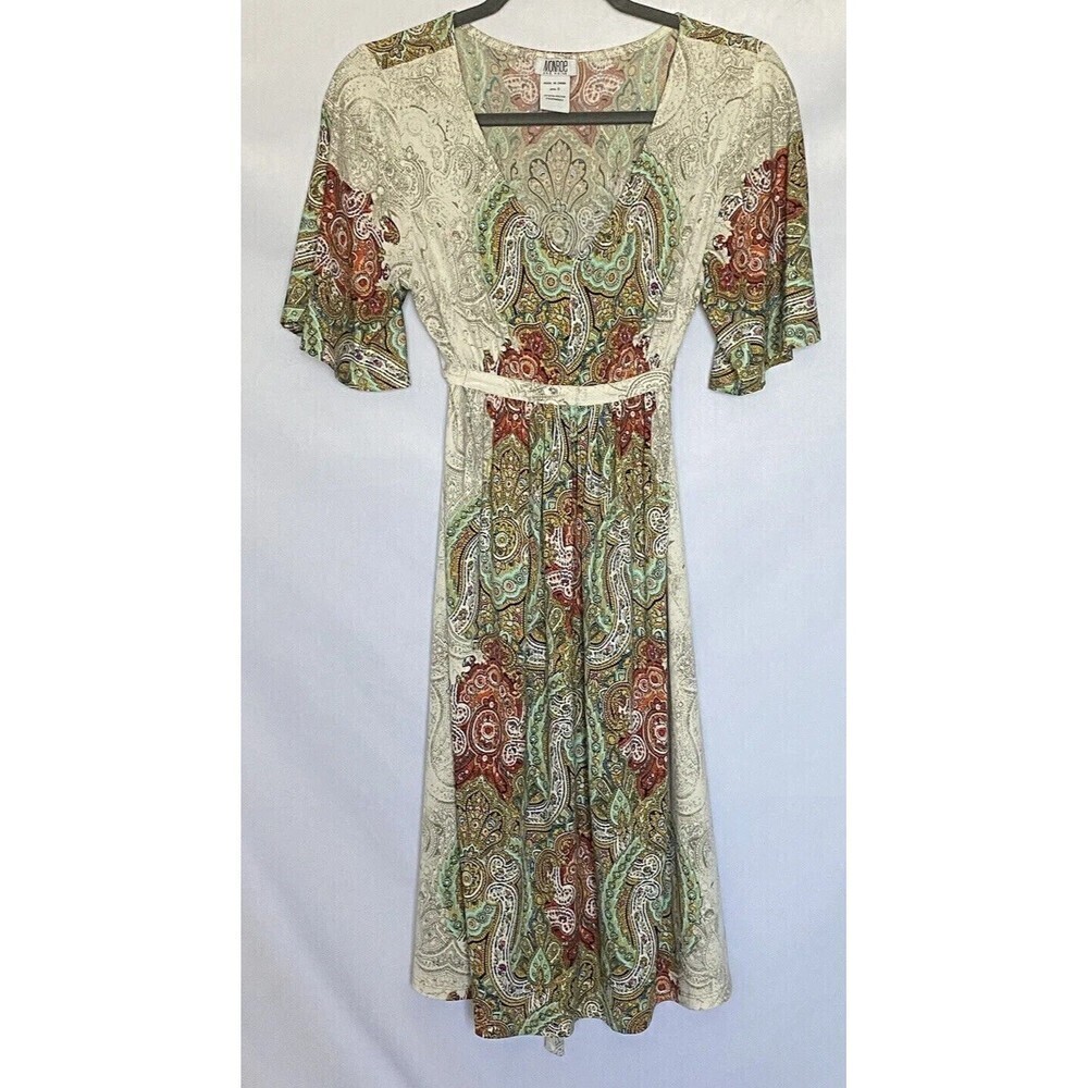 Monroe & Main Dress Womens Small Multicolor Boho Short Sleeve Fit and Flare